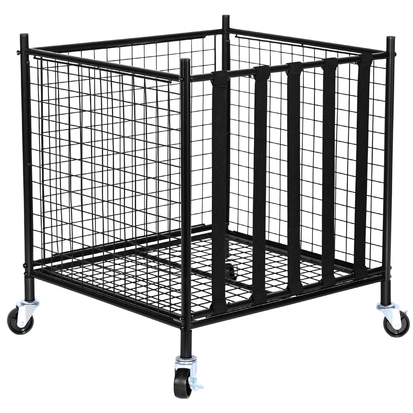 Sports Equipment Cart - ローリングスポーツボール収納カート、伸縮性ストラップ付きロック可能なバスケットボールケージ、屋内屋外用スポーツ用品ホルダーオーガナイザー、ガレージ、プレイルーム、ジム、学校用スチール製収納ラック