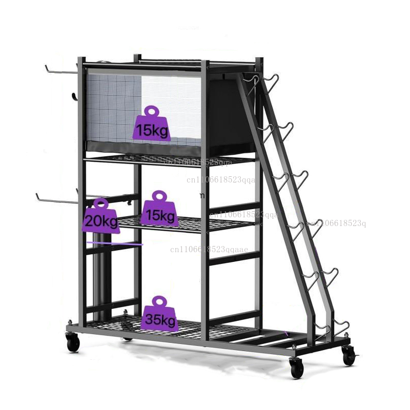 Sports Equipment Storage Rack - ホームジム収納ダンベルウェイトスタンドケトルベルヨガマットホルダースポーツ用品ディスプレイラックフィットネスアクセサリー（4輪付き）