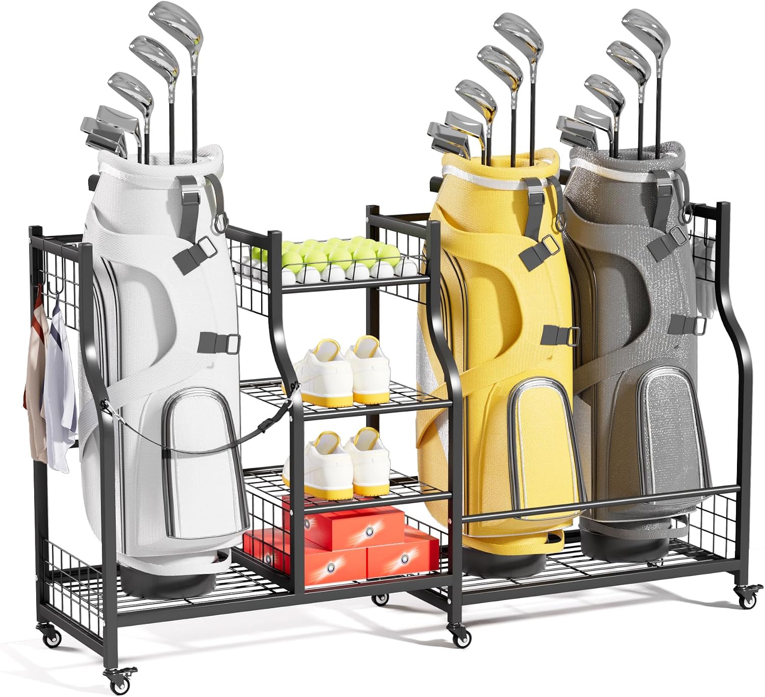 Sports Equipment Storage Rack - ゴルフバッグ収納ラックオーガナイザー 高耐久ゴルフバッグホルダースタンド ガレージ用機器収納ラック スポーツギアディスプレイスタンド 壁掛けオーガナイザー ブラック