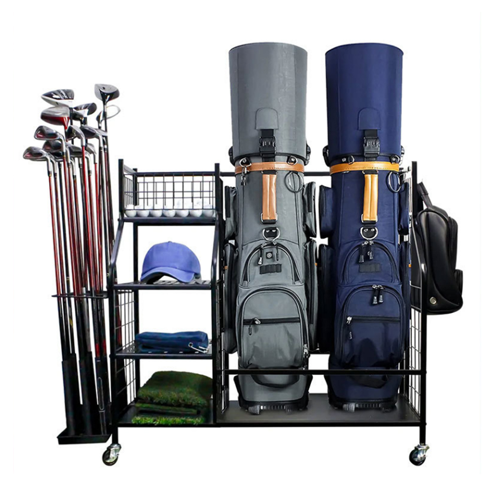 Sports Equipment Storage Rack - ゴルフバッグ収納ガレージオーガナイザーラック 2 スポーツバッグやその他のゴルフアクセサリーに適合 ゴルフ用品スタンド ラージデザイン