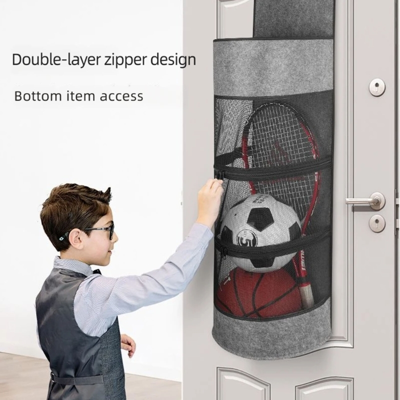 Sports Equipment Storage Rack - ボール収納ラックスポーツ用品用フェルトバスケットを保持バスケットボール、サッカー、バレーボール KXRE