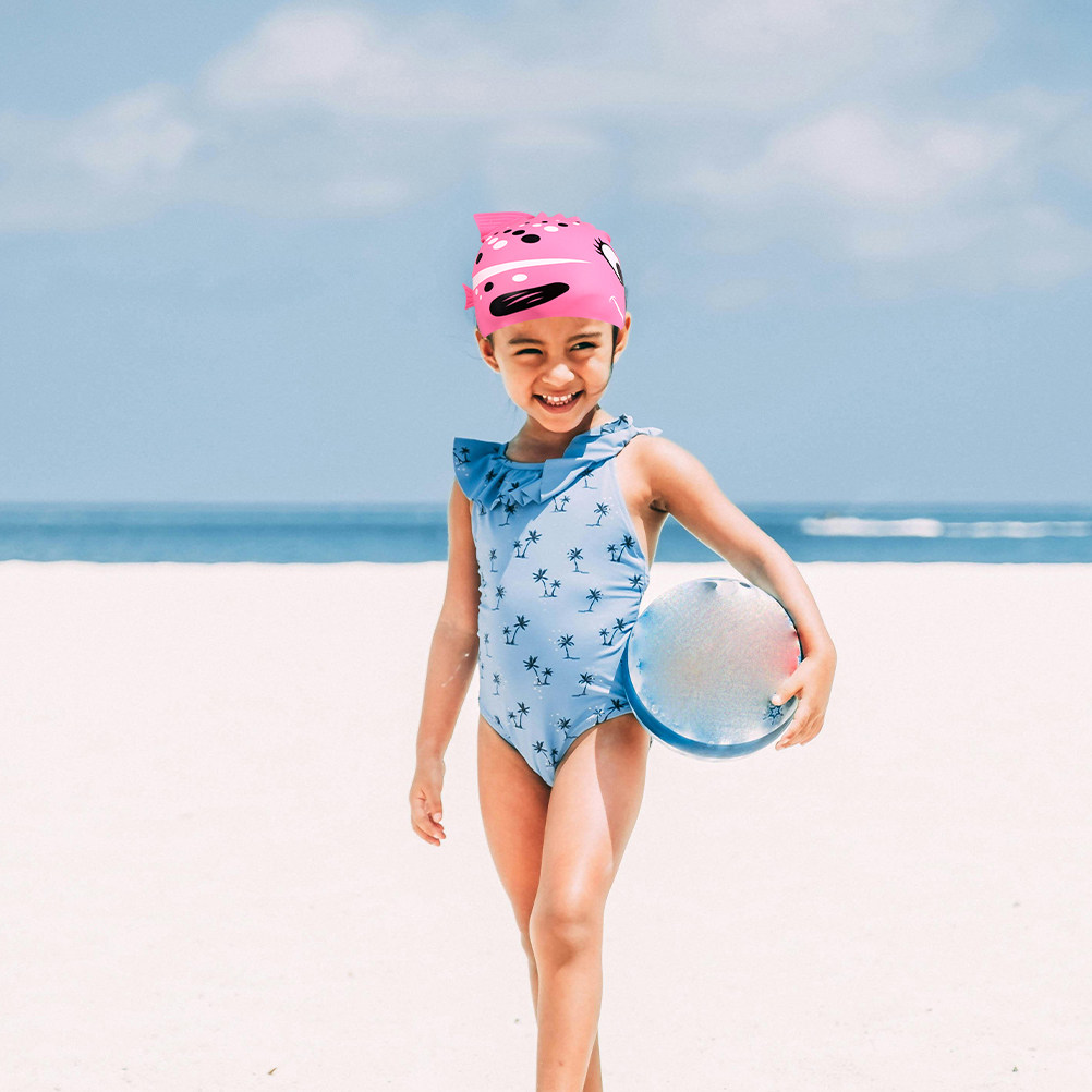 Swim Cap Silicone - 2 個子供用漫画魚シリコン水泳キャップ防水快適な軽量水泳帽子プールビーチ水泳キャップ子供男の子用