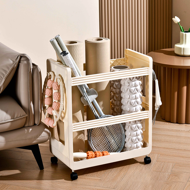 Sports Equipment Cart - 多機能トロリー収納ラック、ヨガマットホルダー、スポーツ用品、ホームジムオーガナイザー、モバイル収納ラック、消耗品