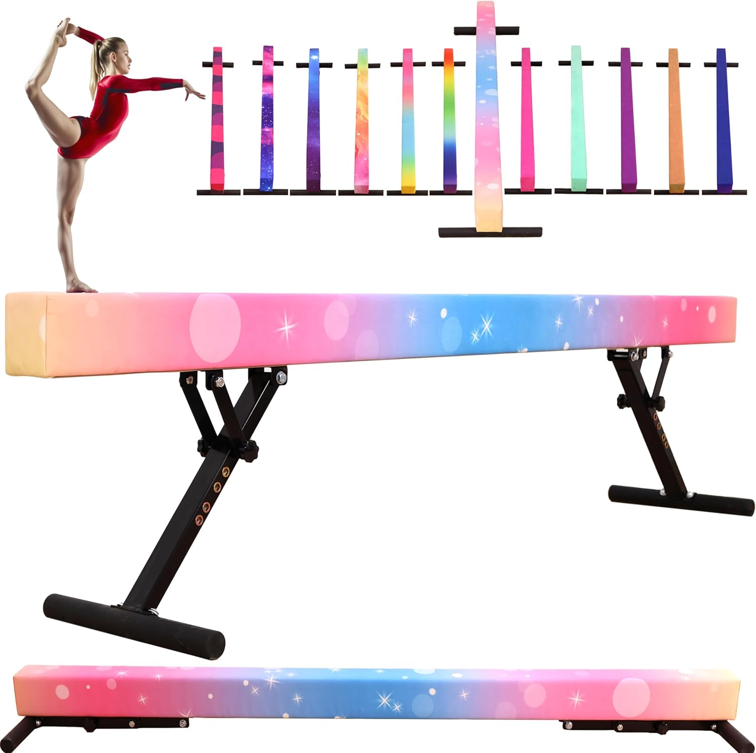 Gymnastics Beam Floor - 8フィート体操傾斜ボード、高さ調節可能（7～22インチ）、子供用ホーム練習バランスビーム、低床・高床対応