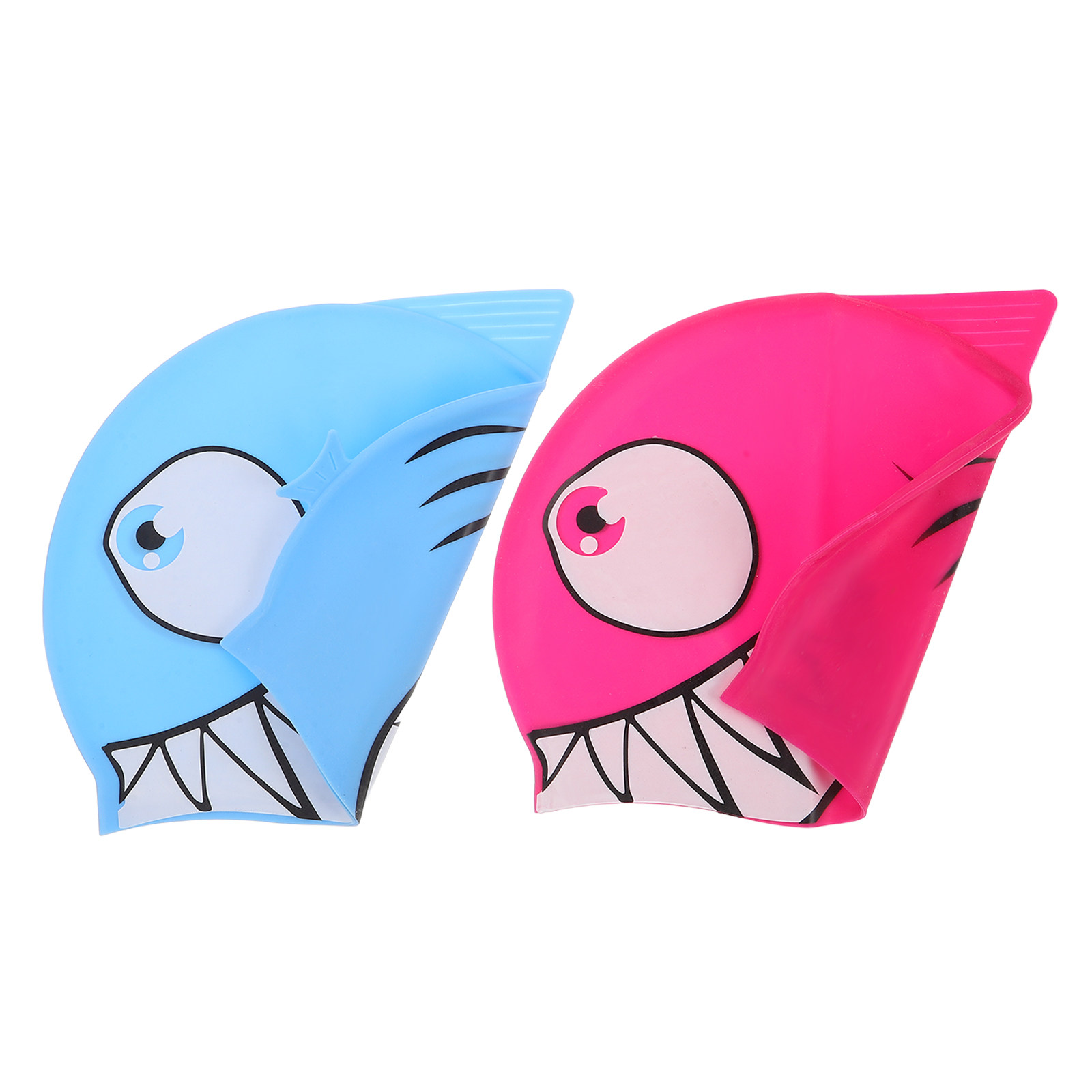 Swim Cap Silicone - 2 個のシリコン水泳キャップ漫画の魚のデザイン伸縮性のある防水水泳帽子プールビーチ夏用