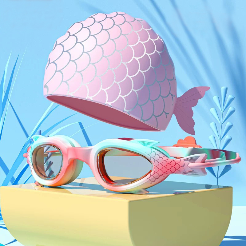 Swim Cap Silicone - 子供用スイミングゴーグル；防水・曇り止めシリコンスイミングキャップ、スイムキャップとゴーグルのセット；水中スイミングゴーグル。