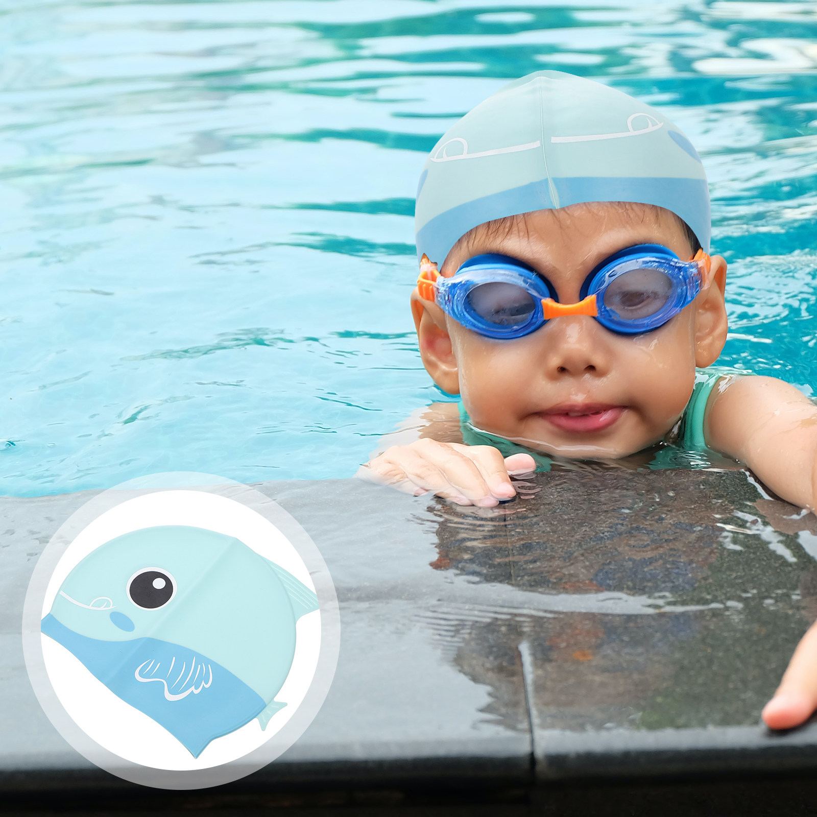Swim Cap Silicone - シリコーン水泳キャップ漫画子供用帽子拡張つば防水軽量柔軟で快適な髪を保護する水泳用