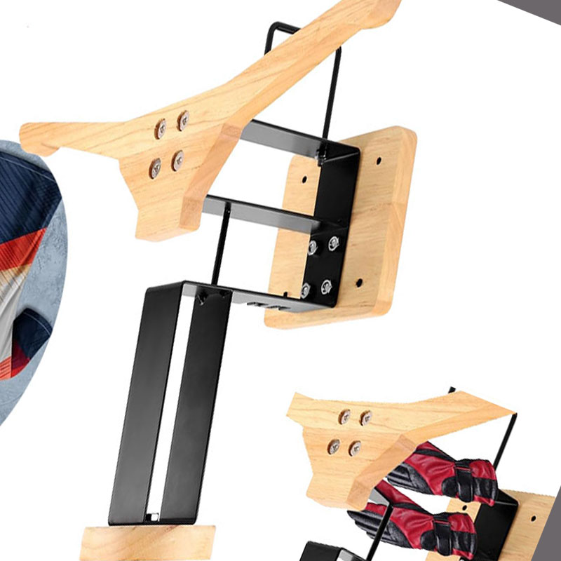 木製オートバイヘルメットホルダー壁掛けフックディスプレイラッ - Sports Equipment Storage Rack のレビューと価格