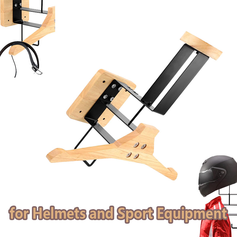木製オートバイヘルメットホルダー壁掛けフックディスプレイラッ - Sports Equipment Storage Rack のレビューと価格