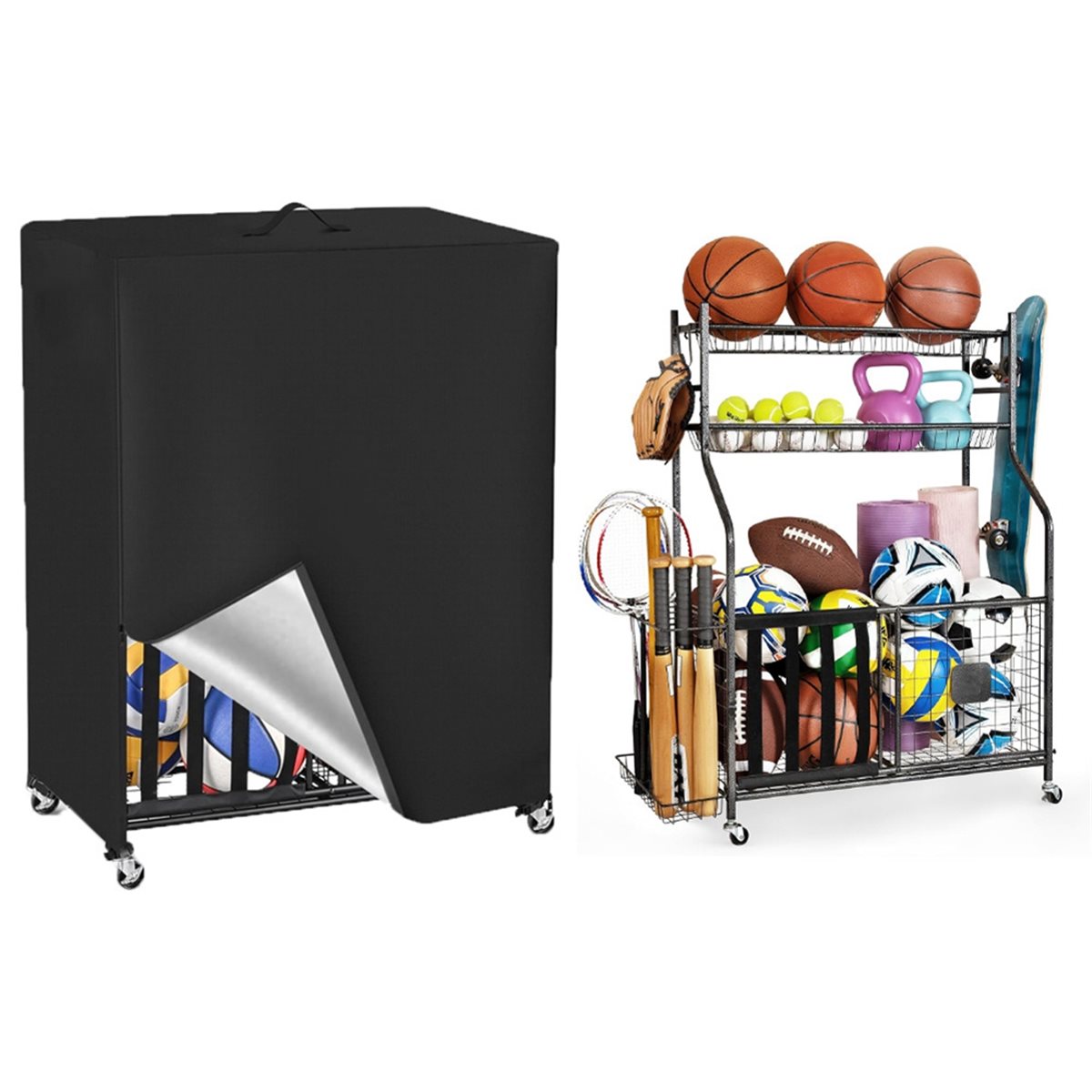 バスケットボールラックカバー ガレージ スポーツ用品オーガナ - Sports Equipment Storage Rack のレビューと価格