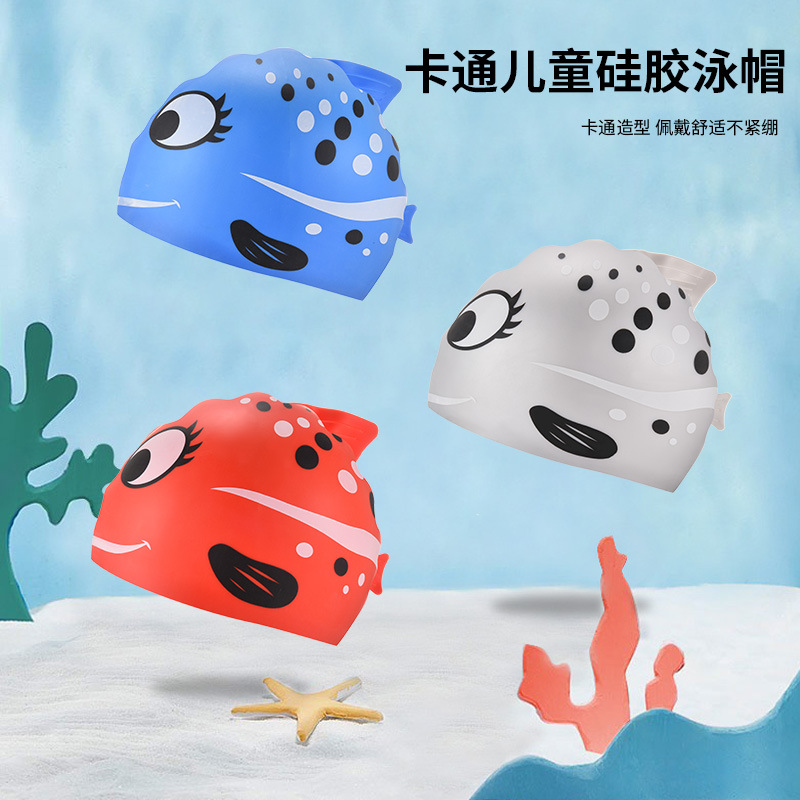 1PC かわいい漫画の魚プリントシリコン水泳キャップソフト無 - Swim Cap Silicone のレビューと価格