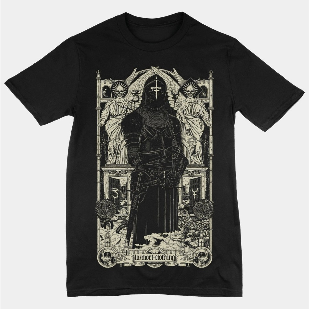 黒のTシャツ ゴシック中世騎士城プリント ダークファンタジー - Sports Equipment Factory のレビューと価格
