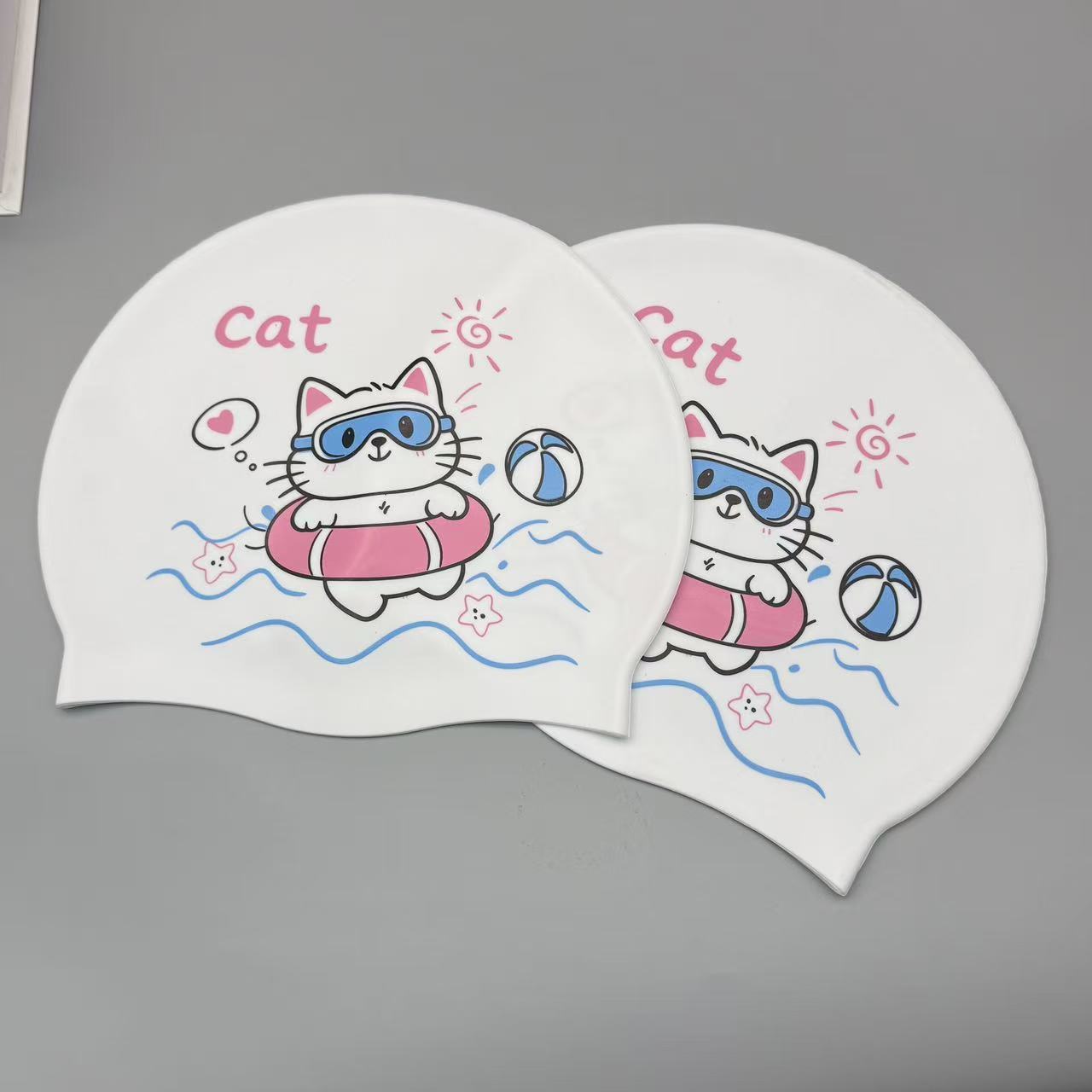 可愛い子猫柄シリコン水泳帽（女性用）、大人用漫画風夏用屋外防 - Swim Cap Silicone のレビューと価格